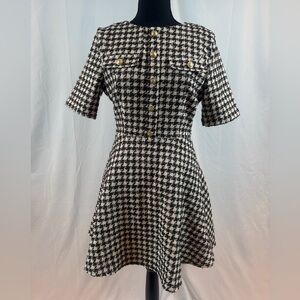 Vici Black and White Houndstooth Mini Dress